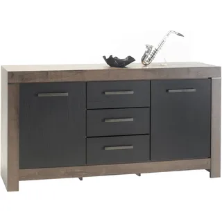 HBZ BALIN Sideboard in Canyon-Eiche Optik, Schwarz-Eiche Optik - Moderne Kommode mit Schubladen und viel Stauraum - 160 x 85 x 45 cm (B/H/T)