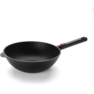 WOLL Eco Logic QXR Wok- und Rührpfanne und Rührpfanne - Induktiv -, Ø 28 cm, 10 cm hoch, mit abnehmbaren Stiel - Geeignet für alle Herdarten, PFAS-frei, Aluguss, backofenfest, schwarz