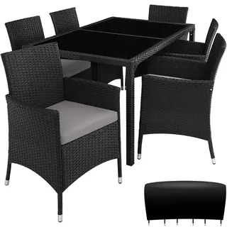 tectake Rattan Sitzgruppe Porto,inklusive Schutzhülle,schwarz/grau , Schwarz, Grau , Kunststoff , Rechteckig , Gartenmöbel, Gartengarnituren, Gartenmöbel-Sets