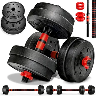 RE:SPORT® Hantelset 15 kg Kurzhanteln Langhantel Set Hantel Hantelscheiben - Rot, Schwarz