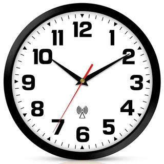 Ziprote Wanduhr Funk, Funkuhr Wand Lautlos Schwarz Wohnzimmeruhr Modern Wanduhren 25cm Wandfunkuhr für Küche Schlafzimmer Wohnzimmer (schwarz)