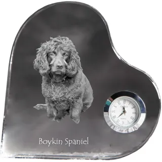 Boykin Spaniel - Kristalluhr mit einem Hundebild, Herzregal-Uhr, personalisierte Standuhr der Marke Art-Dog - Transparent