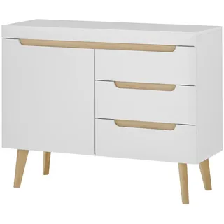 Furn.Design Sideboard weiß, Eiche, skandinavisch 107 cm, Kommode mit Soft-Close-Funktion , Holzwerkstoff , Nachbildung, Echtholz,Eiche , Holz Optik, Uni , 3 Schubladen , Rechteckig , eckig , 107x83x40 cm , FSC 100% , Kleinmöbel, Kommoden, Kommoden