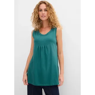 Longtop BONPRIX "Long-Top", Damen, Gr. 56/58 (XXXL), petrol, Jersey, Obermaterial: 100% Baumwolle, unifarben, loose fit Po-bedeckend, Rundhals, Tops Longtop, mit elegantem Faltendetail, lockere Passform, reine Baumwolle
