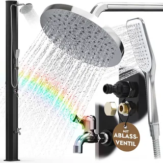 Gartendusche 40 Liter Solardusche Pooldusche mit Handbrause 20cm Regendusche Garten Aussendusche Solar Fußdusche Schwarz Ablasschraub