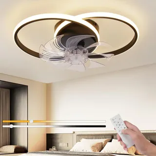Homefire LED Deckenventilator Mit Beleuchtung - 36W Schwarz Leise Deckenlampe Mit Ventilator Und Fernbedienung 3 Farbtemperatur 6-Gang Wohnzimmer Deckenventilatoren Mit Licht für Schlafzimmer Küche