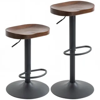 Homcom Barhocker 2er Set Ulmenholz Metall Dunkelbraun , Echtholz,Ulme , 41.5x82x41.5 cm , Esszimmer, Barmöbel, Barhocker