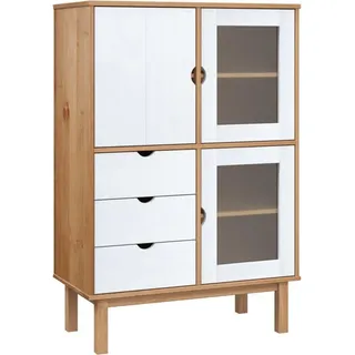 vidaXL Highboard OTTA Braun&Weiß 85x43x125 cm Massivholz Kiefer