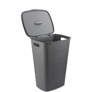 Curver Wäschekorb Softex 56L – Elegantes Design – leicht, stapelbar und praktisch – 70% recycelt – 59 x 43 x 34 cm – Grau