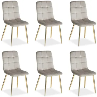 Homestyle4u Polsterstuhl Samt Grau 6er Set Gold