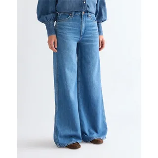 Schlagjeans WRANGLER "W-CANYO", Damen, Gr. 32, Länge 32, blau (lasso twilight), Denim/Jeans, Obermaterial: 60% Baumwolle, 40% Lyocell, loose fit lang, Jeans Schlagjeans, Bequeme Loose fit
