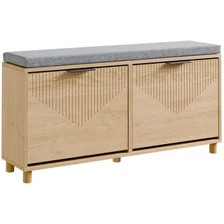 SoBuy Schuhbank mit 2 Türen 100x24x50cm Modern , Eichefarben , Fell , 24x50x100 cm , Garderobe, Garderobenbänke, Schuhbänke