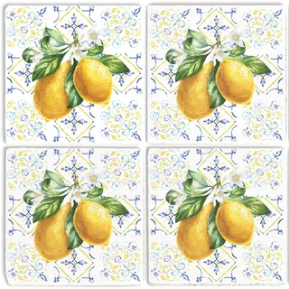 Queence »Zitronen Mosaik Motiv Fliesen Steine« Zitronen Set Topfuntersetzer Naturstein, Untersetzer, 10x10x1cm,