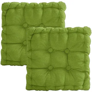 Sitzkissen 40x40 cm 2er Set für Stuhl & Boden, Dicke Steppkissen mit 100% PP-Baumwolle Füllung, Quadrat Stuhlauflage für Indoor & Outdoor, Bodenkissen für Bank, Gartenstuhl und Esszimmer (Grün)