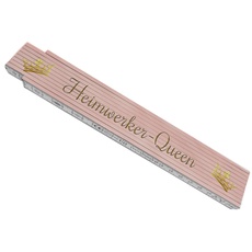 Bedruckter Meterstab aus Holz mit Spruch Heimwerker-Queen und Krone mit rosa Hintergrund Zollstock Frau Tussi Gliedermaßstab Königin Selbst ist die Frau Maßstab rosa Geschenk für Frauen