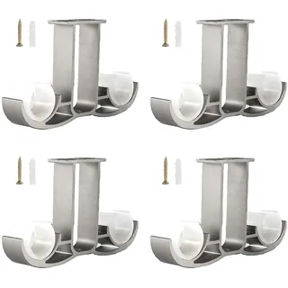Homieco Vorhangstangen Halterungen 4 Stück Robuste Aluminiumlegierung Doppel Gardinenstange Halter Deckenhalterung Wandhalterung mit Schrauben für Kleiderstange Duschstange