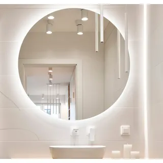 BD ART LED Badspiegel Rund Luna 60 cm, Wand Badezimmerspiegel mit Beleuchtung, Lichtfarbe Kaltweiß 6000K, IP44 - Weiß