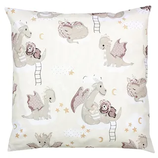 TupTam Kinder Kissenbezug Kissenhülle Dekorativ Gemustert, Farbe: Dino Bärchen Braun Gelb, Größe: 80 x 80 cm