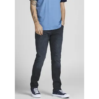 Slim-fit-Jeans JACK & JONES "JJIGLENN – Slim-Fit-Jeans mit niedriger Leibhöhe", Herren, Gr. 30, Länge 32, blau (schwarz, blau), Denim/Jeans, Obermaterial: 91% Baumwolle, 7% Polyester, 2% Elasthan, Abriebeffekte, slim fit, Jeans Slim-fit-Jeans, Used, modisch, slim fit, Denim/Jeans