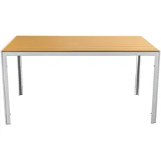 DRW Weißer Stahltisch und Tischplatte aus Polyethylen, Naturholz, 150 x 90 x 74 cm, 150x90x74 cm