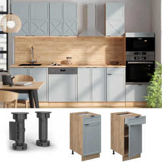 Vicco Küchenunterschrank Fame-Line Hellblau-grau 40 cm , AP Marmor , Hellblau, Honigeiche , Holzwerkstoff , 3 Fächer , 1 Schubladen , Rechteckig , 40x82x60 cm , Küchen, Küchenmöbel, Küchenschränke, Küchenunterschränke