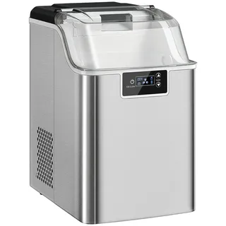 Homcom Eiswürfelmaschine, 20 kg/24h, 2 L, Ice Maker Edelstahl 24 Eiswürfel in 6-15 Min. , Silberfarben , Kunststoff , 24x39x33.5 cm , Barzubehör & Weinzubehör, Barzubehör