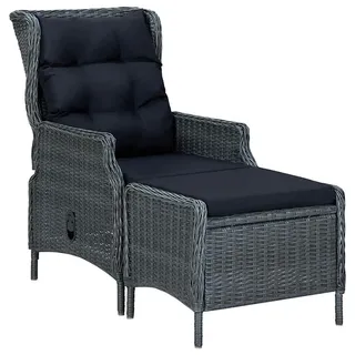 vidaXL Gartensessel Verstellbar mit Fußhocker Poly-Rattan Dunkelgrau - Grau