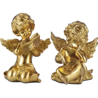 Goetland Cherub Lesebuch Engel Figur Deko Baby Engel Statue Schutzengel Figur Egelfigur Engel für Garten Damen Kinder Kunstharz 11 cm Gold
