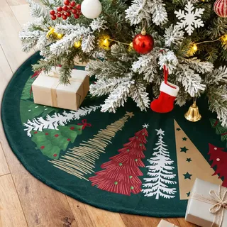 Lanpn Weihnachtsbaum Rock 45cm Weihnachtsbaumdecke Pad Samt Weihnachtsbaum Decke Abdeckung Klein Rund Christbaumständer Teppich für Winter Neujahr Innen Zuhause Weihnachtsbaum Deko (Grün)