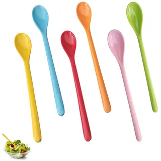 6 Stück Eierlöffel,Plastiklöffel,Bunt Eislöffel Lang,Plastik Lange Löffel,Kunststofflöffel Groß,Joghurtlöffel,Kaffeelöffel,Longdrinklöffel,Dessertlöffel,Suppenlöffel,Hochwertig Trinklöffel für Drink