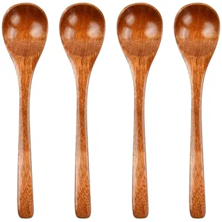 Chstarina 4 Stück Honiglöffel, Holzlöffel Klein, Teelöffel, Esslöffel Set, 14.5cm, Suppenlöffel, Zuckerlöffel zum Kochen, Servierlöffel Holz, Kochlöffel für Kaffee, Tee, Schokolade