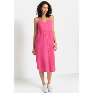 Sommerkleid LASCANA, Damen, Gr. 34, N-Gr, pink, Web, Obermaterial: 58% Viskose, 28% Baumwolle, 14% Leinen, unifarben, figurumspielend Midi, V-Ausschnitt, Kleider Sommerkleid, aus Leinenmix mit Baumwolle, Midikleid, Strandkleid