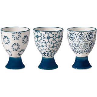 Bloomingville Eierbecher Kristina Retro Ø 5 x H 7 cm, blau, Keramik, 3er Set