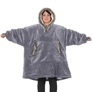 Snug Rug Lila Grau Eskimo Decke mit Ärmel Pullover Decken-Kapuzenpullover Übergroße Sweatshirt Hoodie Kuscheldecke mit Ärmeln Kapuze hochwertiges Sherpa-Fleece für Herren und Damen Einheitsgröße