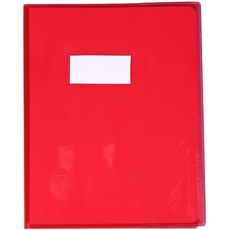 Clairefontaine 73003C - Heftumschlag / Heftschoner / Hefthülle Calligraphe Cristalux 17x22 cm, Etikettenhalter, aus PVC transparent und strapazierfähig, glatt, Rot, 1 Stück