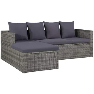 vidaXL 4-tlg. Garten-Lounge-Set mit Auflagen Poly Rattan Grau - Grau