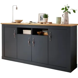 furn.design Sideboard grau Eiche große Landhaus Kommode 200x104 cm, mit Soft-Close - Dunkelgrau, Naturbelassen