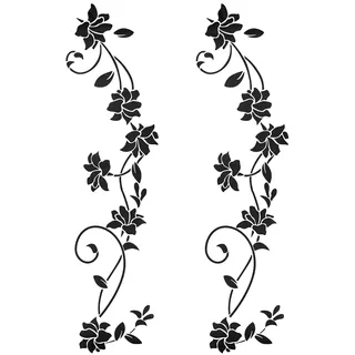 2 Stück Schwarz Wandtattoo Ornamente Selbstklebend set für Wanddeko, Blumen Blüten Ranke Rebe Wandsticker Wandaufkleber Kleben Aufkleber Wandbilder für Wohnzimmer Schlafzimmer Vorraum Tür Flur Fenste