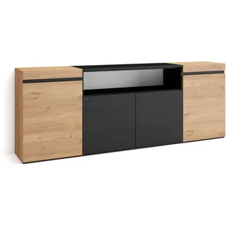 Skraut Home | Sideboard, Highboard | Kommode, Komodenschrank | 200x75x35cm | 4 Türen | Wohnzimmer, Küche | Moderner Stil | Eiche Schwarz