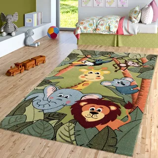 TT Home Kinderzimmer Teppich Dschungel Zoo Tiere Giraffe Schlange Löwe AFFE Grün, Größe:80x150 cm