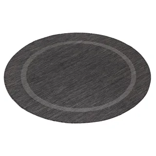 Carpetsale24 In- & Outdoor Teppich - Wetterfestes Flachgewebe in Sisal-Optik mit Bordüre, Küchenteppich, Terrasse, Wohnzimmer Grösse: 160 cm Rund - Schwarz