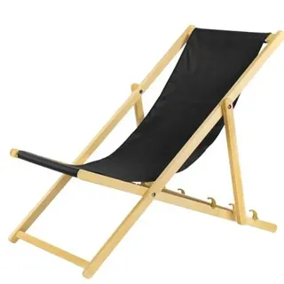 Liegestuhl schwarz 2er Set klappbar aus Holz-mit Absicherungssystem Klappstuhl Sonnenstuhl Strandstuhl Holzklappstuhl Gartenliegen Sonnenliege - Schwarz