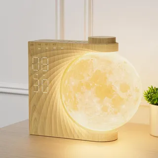 RETEYUNG 3D-Mondlampe mit automatischer Rotation, Kinderwecker mit RGB 8 Farben, Mondlicht, Tageslichtwecker mit10 natürlichen Klängen, Geschenk für Frauen, Mädchen und Jungen