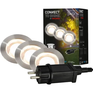 Briloner LED Außen-Bodenstrahler Kebony Connect to Shine 3er Starterset 0,6W warmweiß