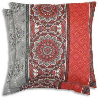 Zierkissenset , Grau, Rot, Dunkelgrau , Textil , 2-teilig , Ornament , Füllung: Polyester, Hohlfaser , quadratisch , 48x48 cm , Oeko-Tex® Standard 100 , pflegeleicht, hochwertige Qualität, langlebig, für den Außenbereich geeignet , Gartenmöbel, Gartenpolster & Auflagen, Gartenkissen