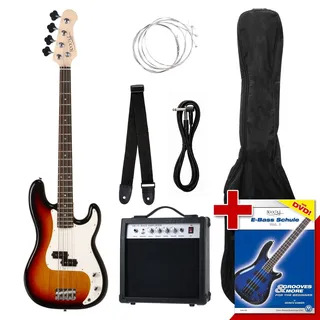 Rocktile Groover's Pack PB E-Bass Sunburst (Verstärker, Tasche, Kabel, Gurt, Ersatzsaiten und Schule mit DVD)