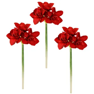 Flair Flower Kunst-Stielblume Amaryllis künstlich naturgetreue Blüte Seidenblume Textilblumen Hochzeitsdekoration Gefälschte Blumen Zweig Tischdeko Winterdeko Floristik, Rot, 65x18x12 cm, 021113R