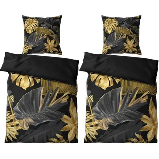 Sanilo Golden Leaves Floral Schwarz/Gold 135 x 200 cm + 80 x 80 cm