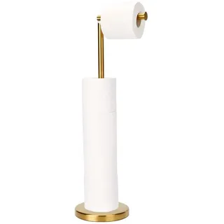 Unyqoos® Freistehender Toilettenpapierhalter Gold – Edelstahl, 1 aktive Rolle + 3 Ersatzrollen, beschwerte Basis, für Rollenlänge 13 cm, ohne Montage - Gold