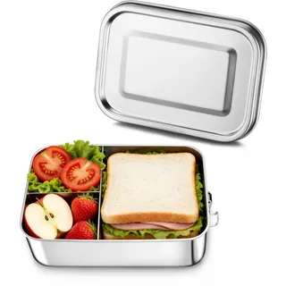 Homikit Brotdose mit Fächern, 2400ml Edelstahl Bento Box Lunchbox für Kinder & Erwachsene, Auslaufsicher Metall Brotzeitdose mit Dichtring für Schule, Büro, Picknick, Spülmaschinenfest